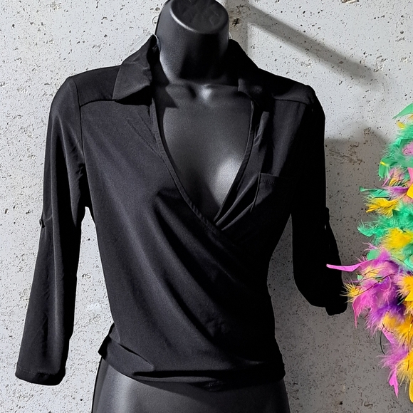 #0999 Sz S IRIS Black Women's Top / Adjustable Sleeves - Picture 2 of 10